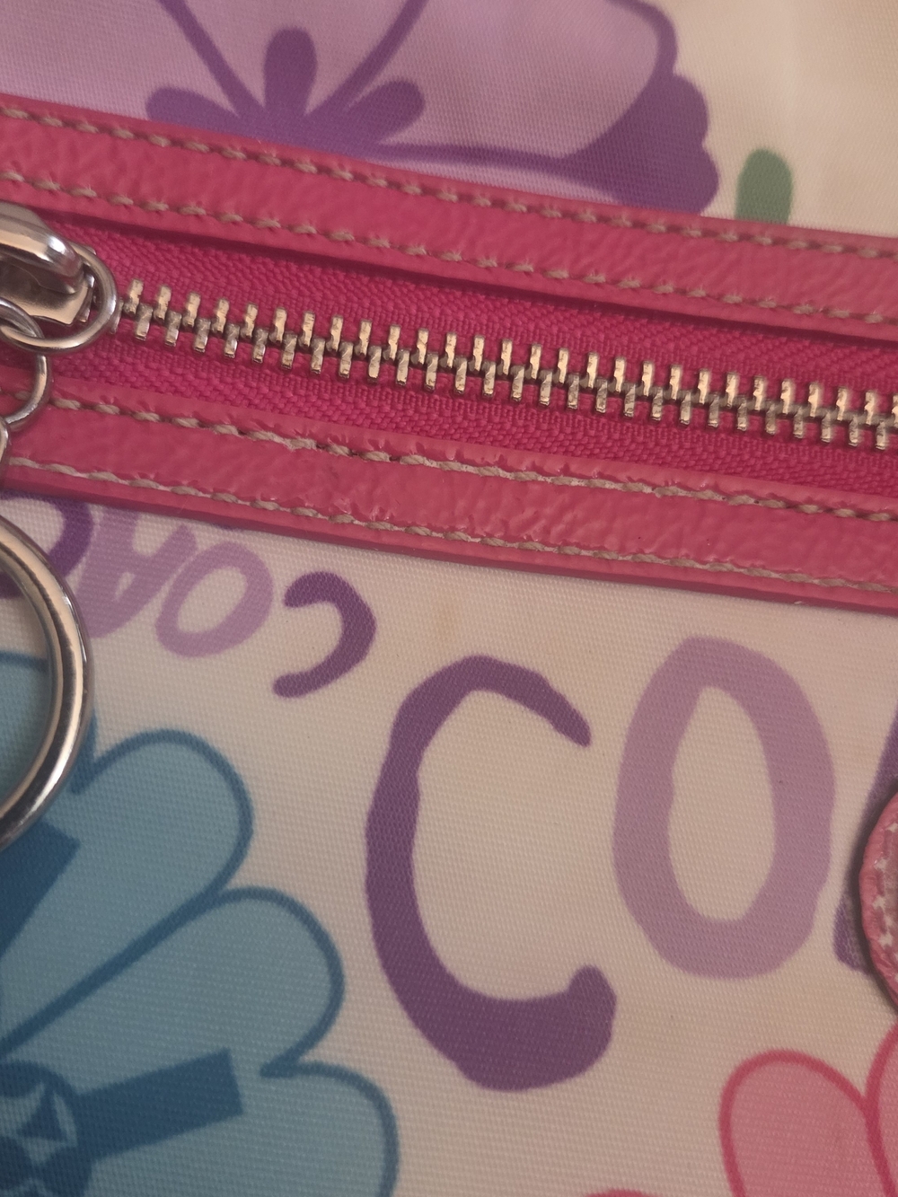 LOW START Coach Poppy Daisy Fingerpaint Graffiti Large Hobo Bag F14883 Pink Y2K - Picture 7 of 17
